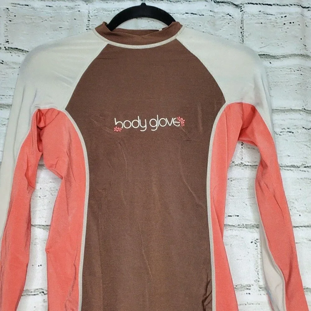 Body Glove Youth Medium Long Sleeve Rash Guard UV Protection Swimwear white pink